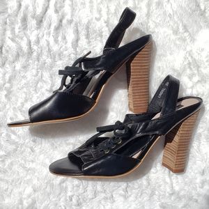 RMK Lace-Up Leather Heeled Slingbacks